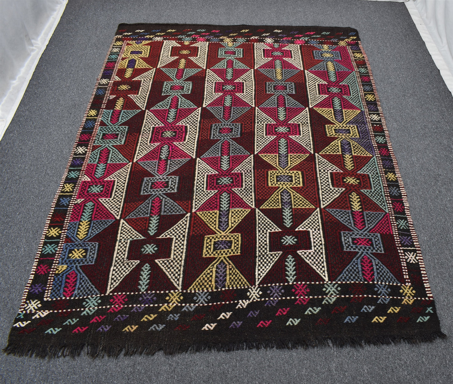 El Dokuma Görkemli Karakeçili Balıkesir Yörük Yün Cecim Kilim 7096