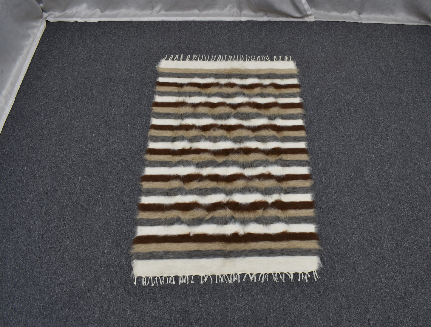 Yeni El Dokuma Çizgili Nadir Tiftik Yün Siirt Battaniyesi Kilim 7097