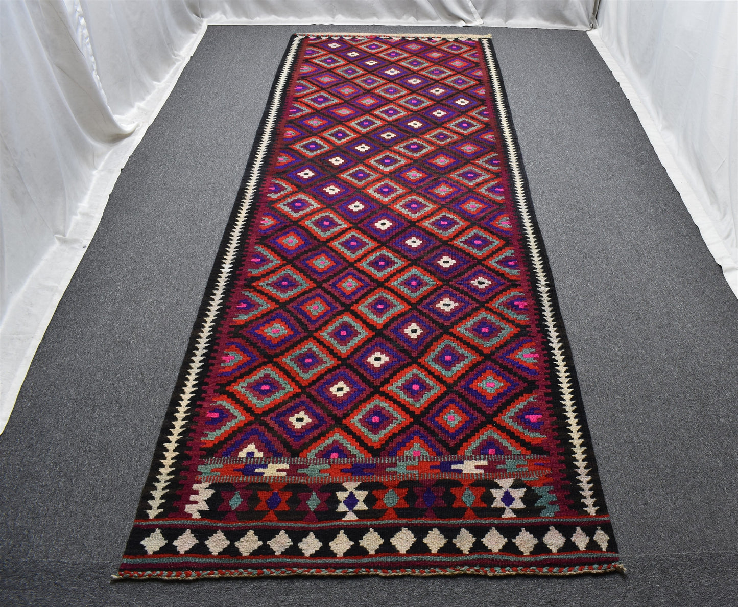 Yeni El Dokuma Benzersiz Geometrik Herki Yolluk Yün Kilim 7101