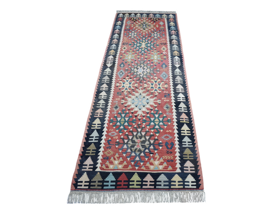 Vintage El Dokuma Şaheser Pastel Sarız Kayseri Yün Yolluk Kilim 7106