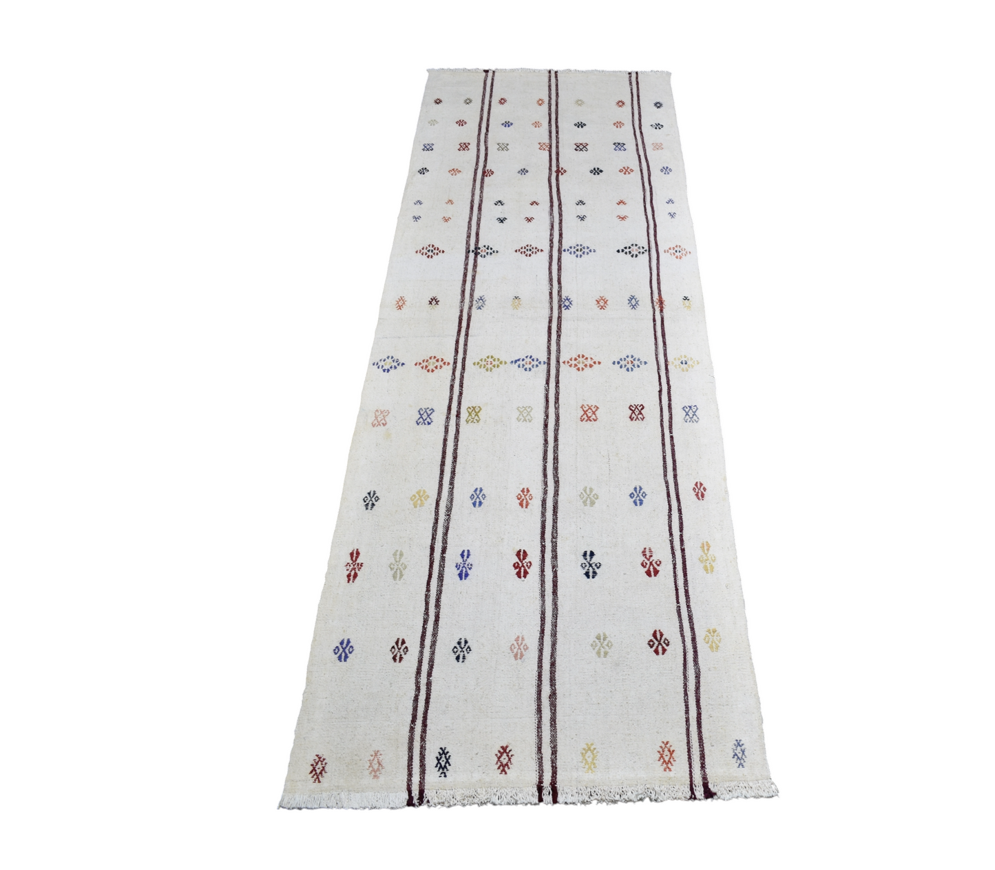 El Dokuma Nadir Ak Pamuklu Yörük Yün Yolluk Kilim 7112