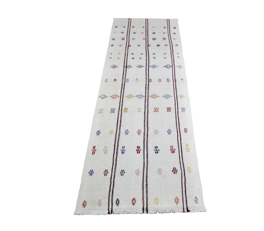 El Dokuma Nadir Ak Pamuklu Yörük Yün Yolluk Kilim 7112