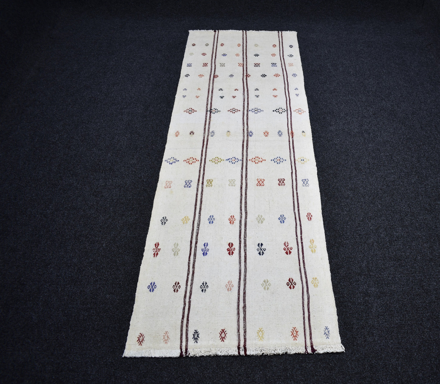 El Dokuma Nadir Ak Pamuklu Yörük Yün Yolluk Kilim 7112
