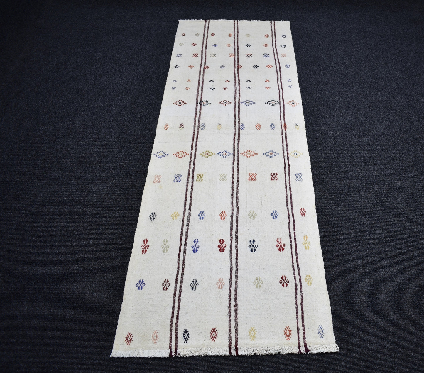 El Dokuma Nadir Ak Pamuklu Yörük Yün Yolluk Kilim 7112