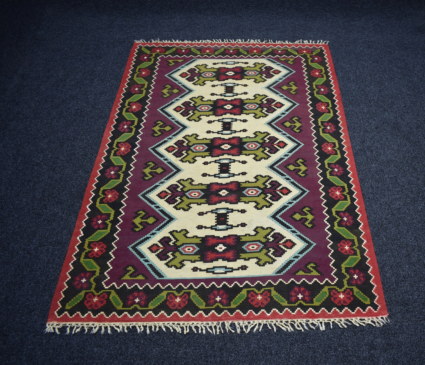 Antika El Dokuma Şaheser Makedonya Manastır Yün Kilim 7113