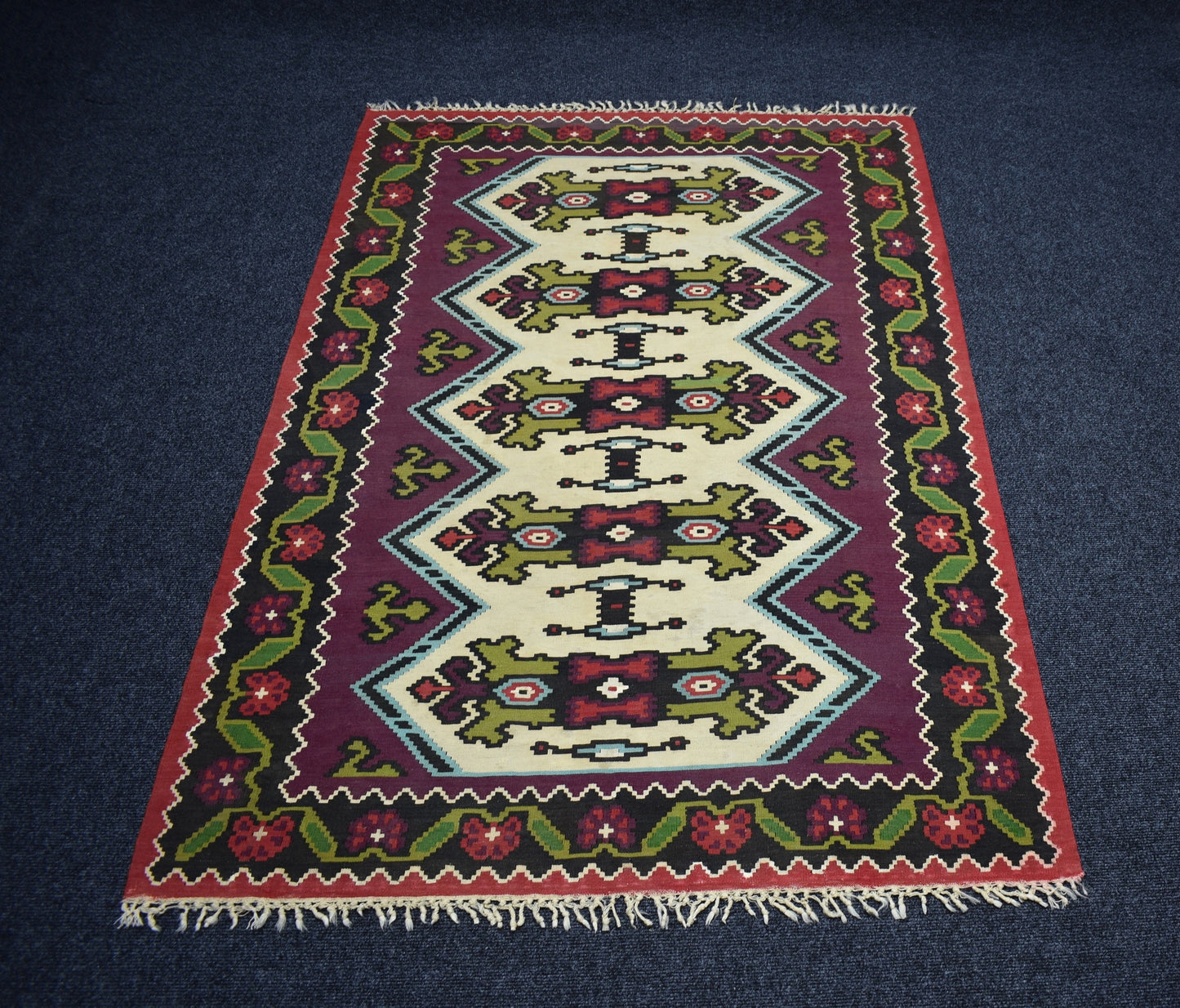 Antika El Dokuma Şaheser Makedonya Manastır Yün Kilim 7113