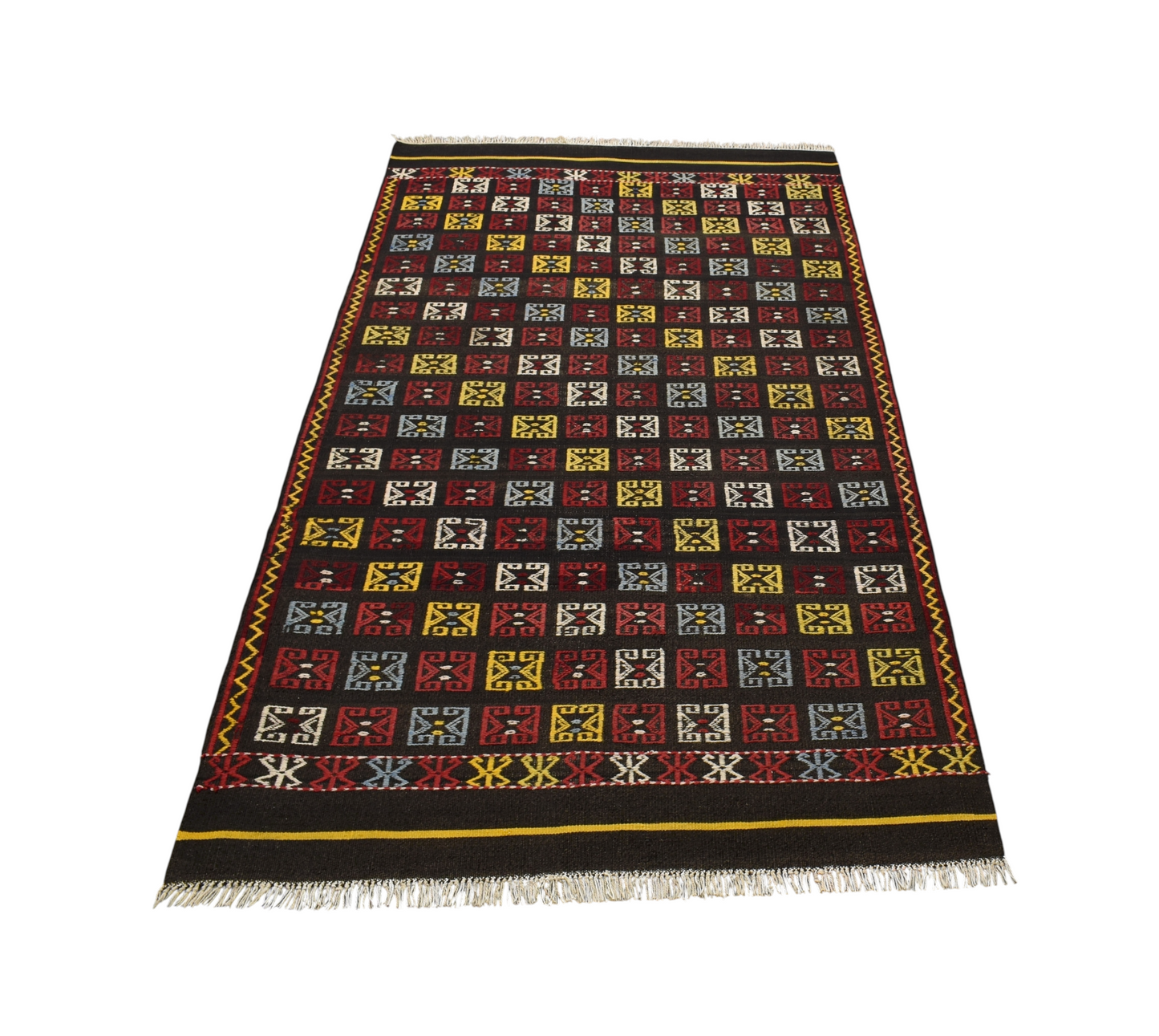 El Dokuma Başyapıt Geometrik Bergama Yörük Yün Kilim 7124