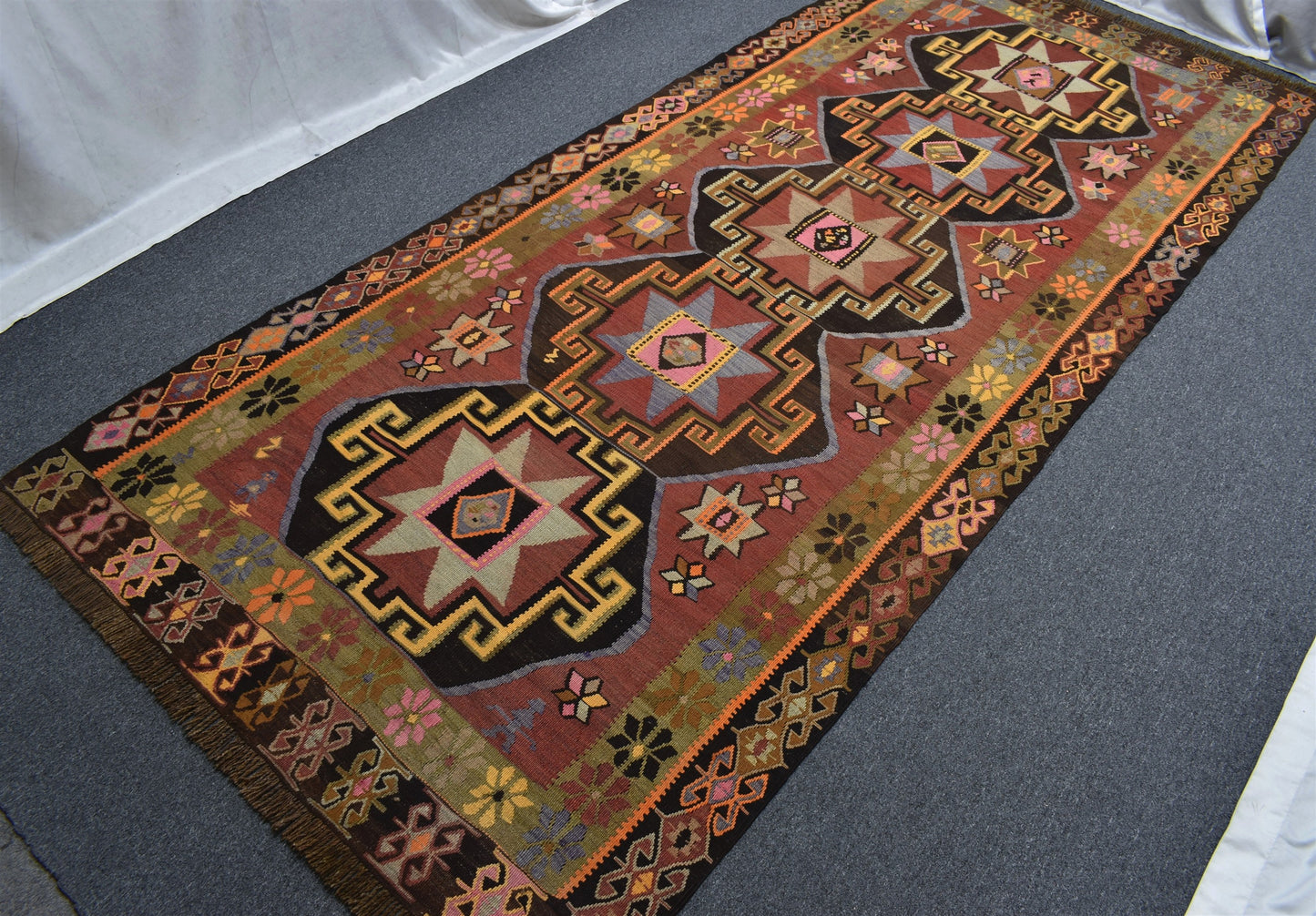 El Dokuma Tek Parça Yıldızlı Kars Kağızman Yün Kilim 7131