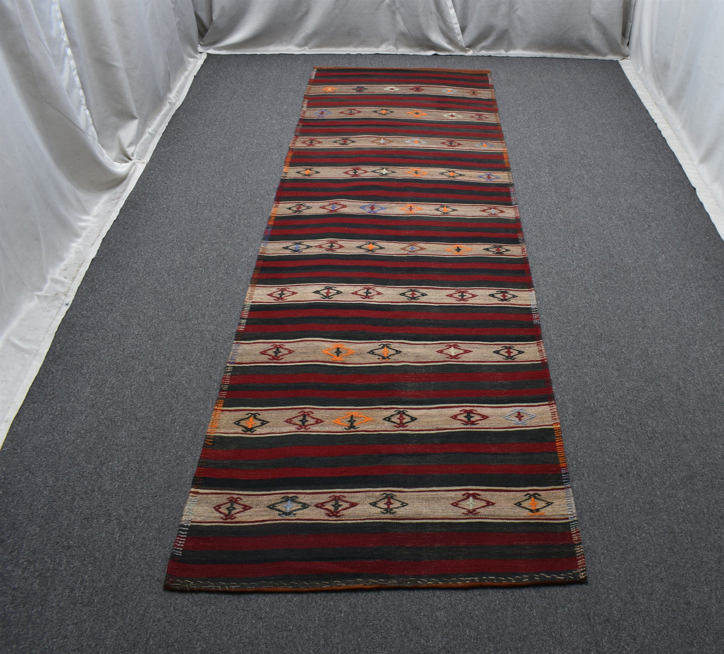 El Dokuması Başyapıt Yekpare Çizgili Malatya Yolluk Yün Kilim 7181