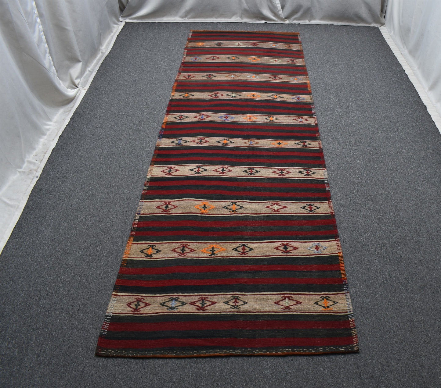 El Dokuması Başyapıt Yekpare Çizgili Malatya Yolluk Yün Kilim 7181