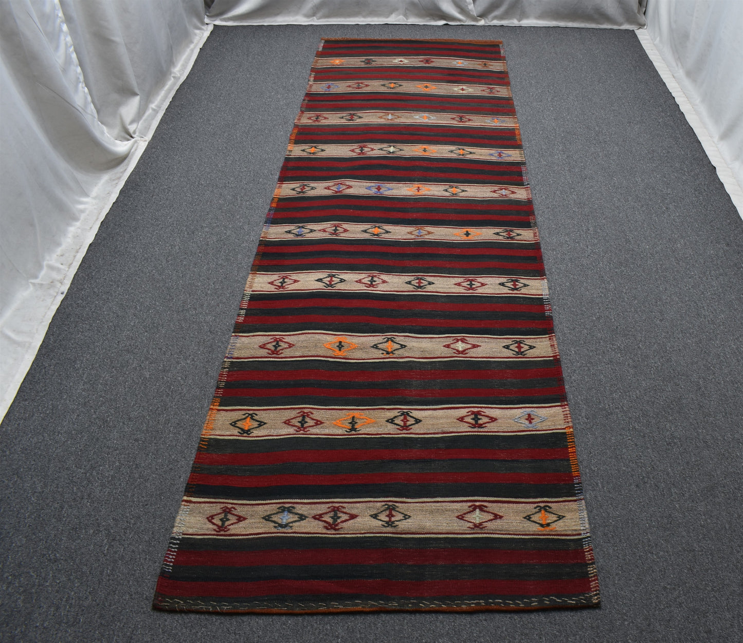 El Dokuması Başyapıt Yekpare Çizgili Malatya Yolluk Yün Kilim 7181