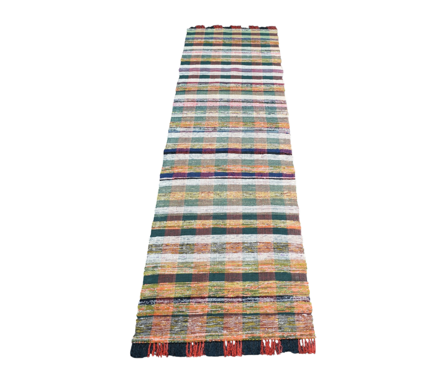 Yeni El Dokuma Ender Ekoseli Bukleli Pamuklu Yolluk Kilim 7205
