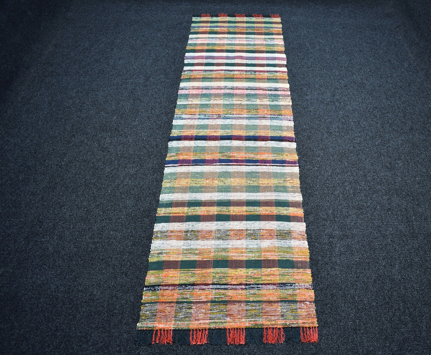Yeni El Dokuma Ender Ekoseli Bukleli Pamuklu Yolluk Kilim 7205