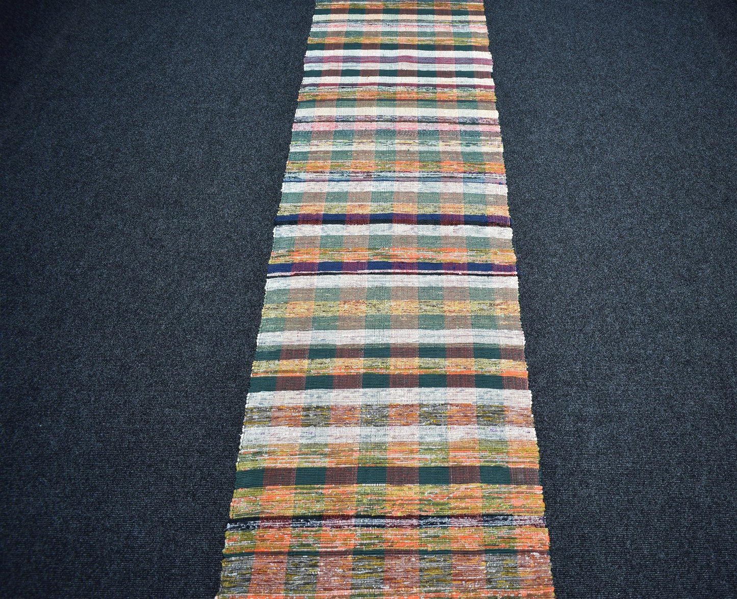 Yeni El Dokuma Ender Ekoseli Bukleli Pamuklu Yolluk Kilim 7205