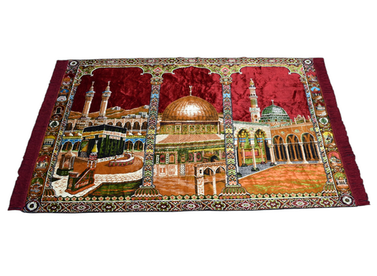 Yeni Kırmızı Ender Manzara Kutsal Belde Tasvirli Camili Duvar Halısı 7226