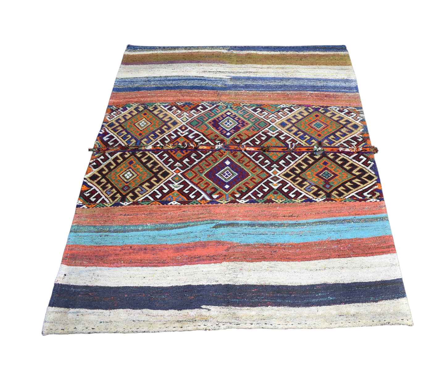 El Dokuma Görkemli Yörük Bukleli Pamuklu Cecim Kilim 7252