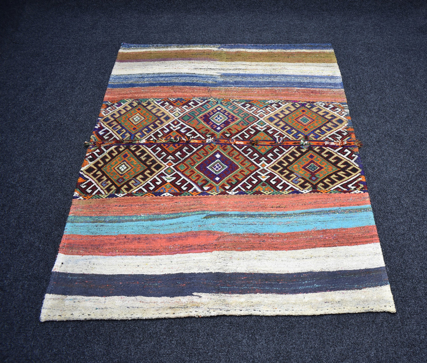 El Dokuma Görkemli Yörük Bukleli Pamuklu Cecim Kilim 7252