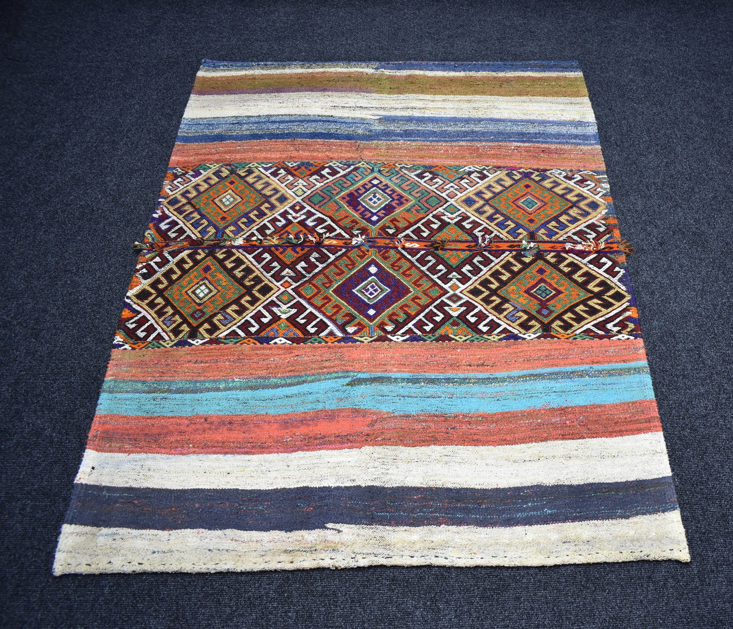 El Dokuma Görkemli Yörük Bukleli Pamuklu Cecim Kilim 7252
