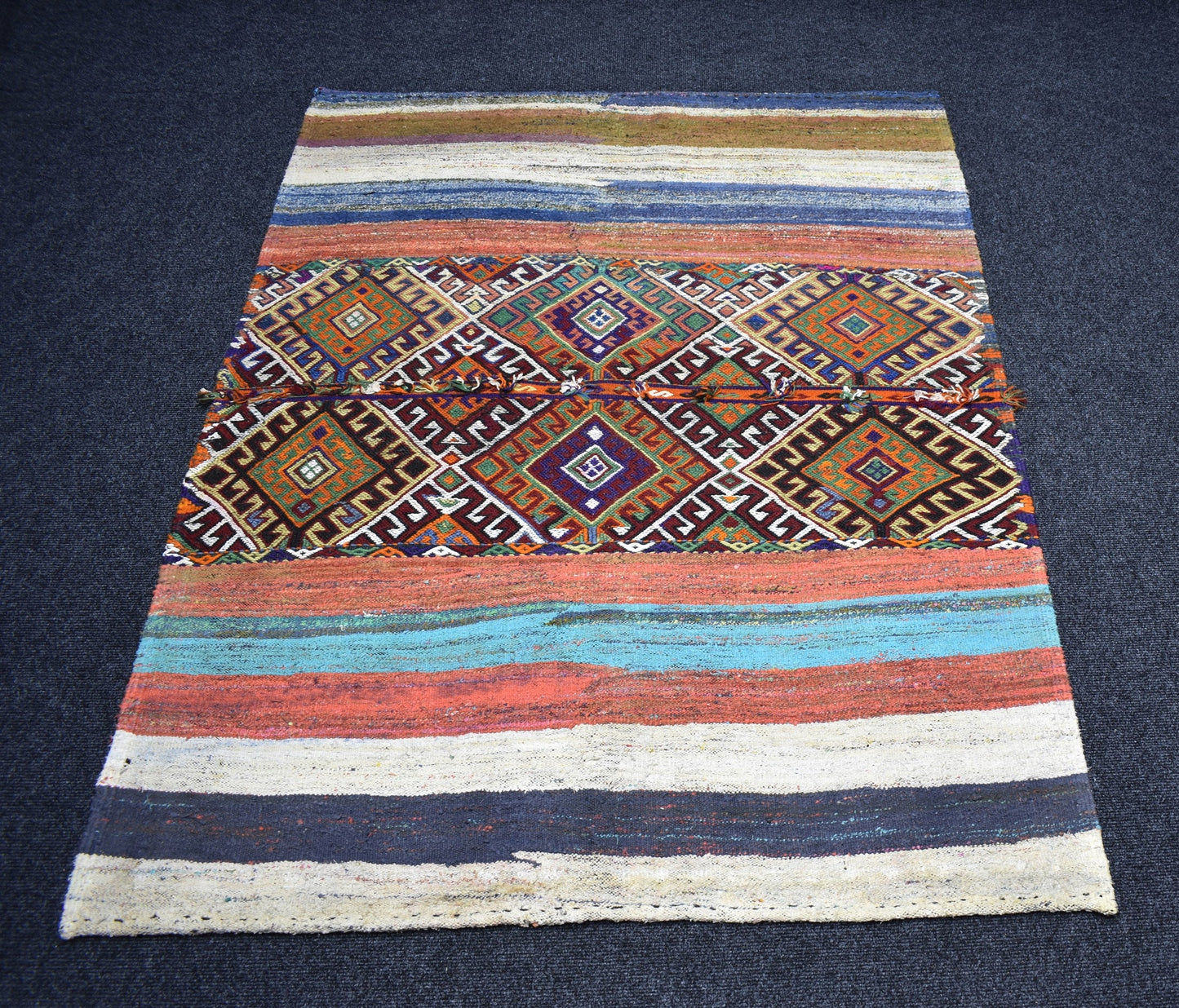 El Dokuma Görkemli Yörük Bukleli Pamuklu Cecim Kilim 7252