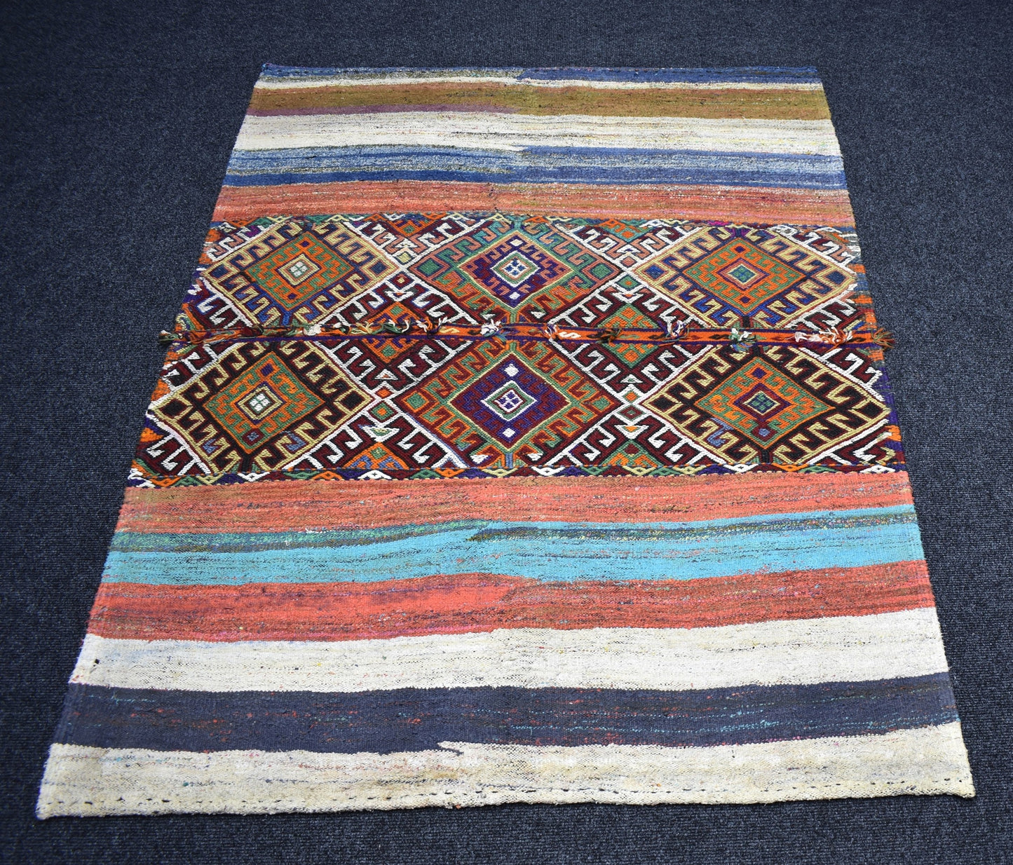 El Dokuma Görkemli Yörük Bukleli Pamuklu Cecim Kilim 7252