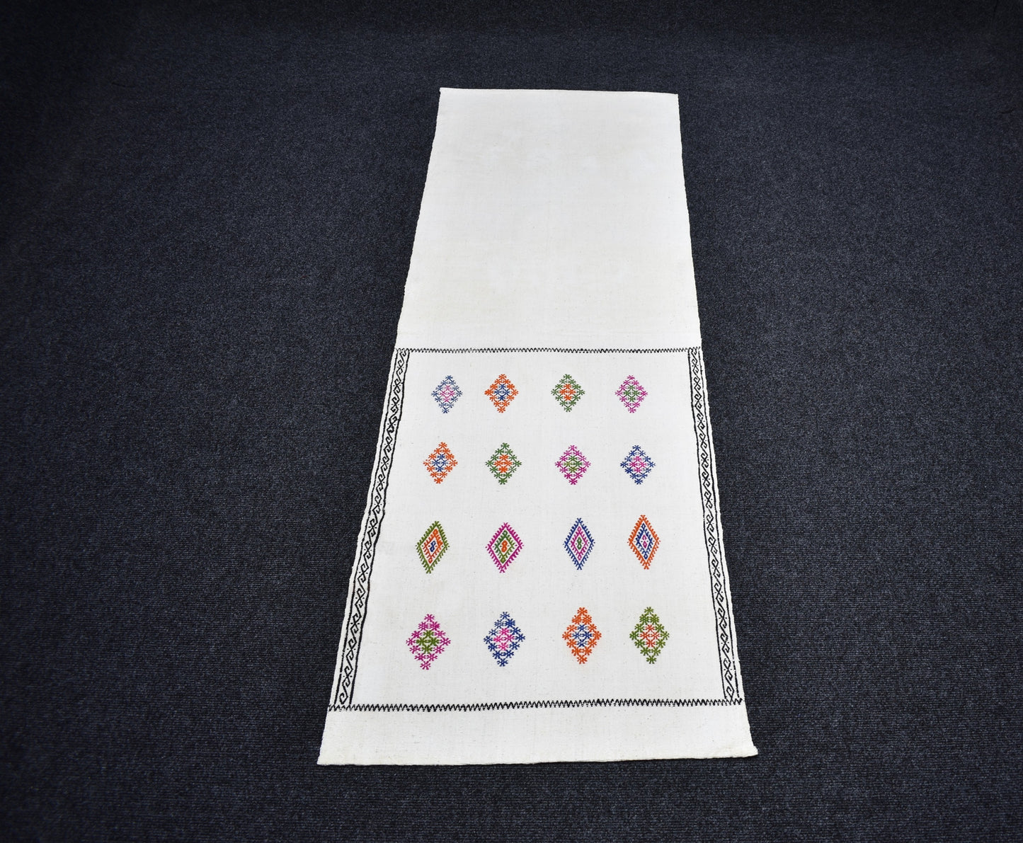 Yeni El Dokuma Ender Ak Pamuklu Yörük Kilim 7254