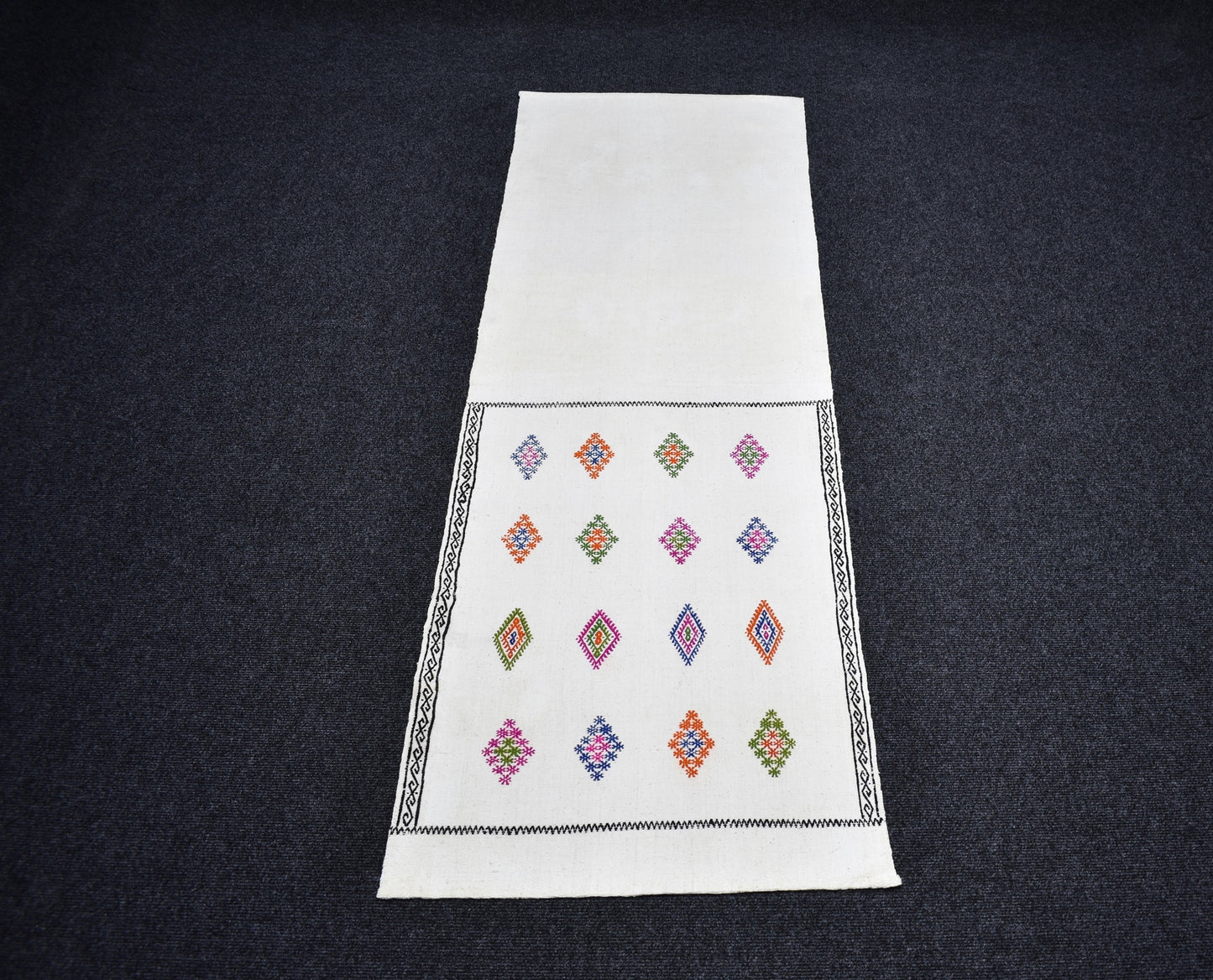Yeni El Dokuma Ender Ak Pamuklu Yörük Kilim 7254