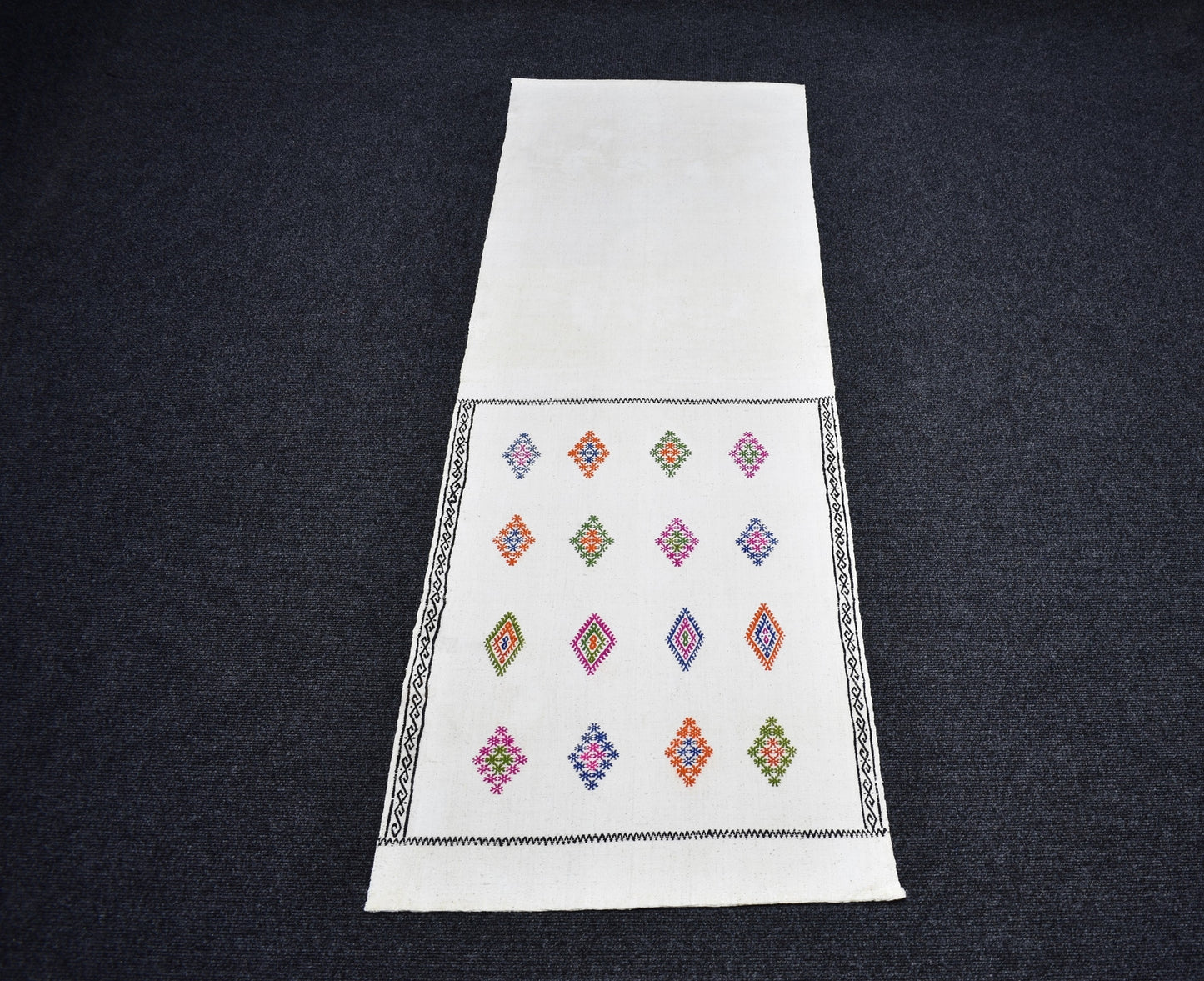 Yeni El Dokuma Ender Ak Pamuklu Yörük Kilim 7254