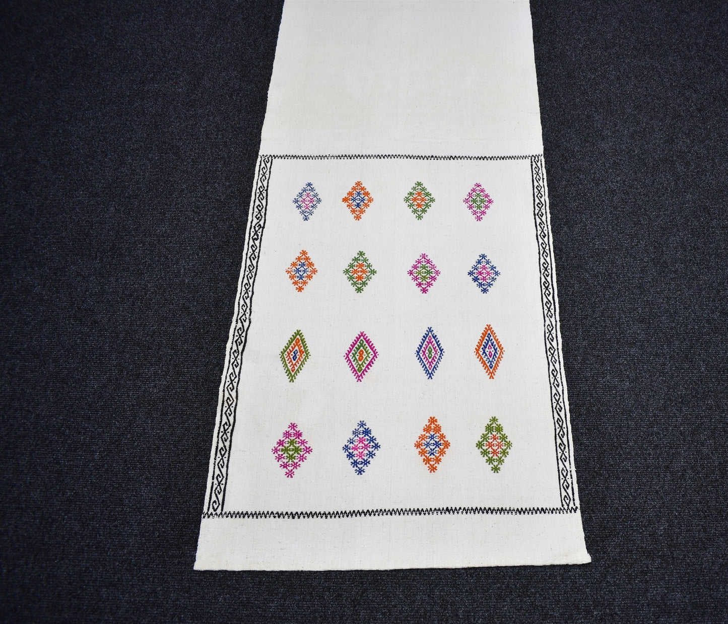 Yeni El Dokuma Ender Ak Pamuklu Yörük Kilim 7254