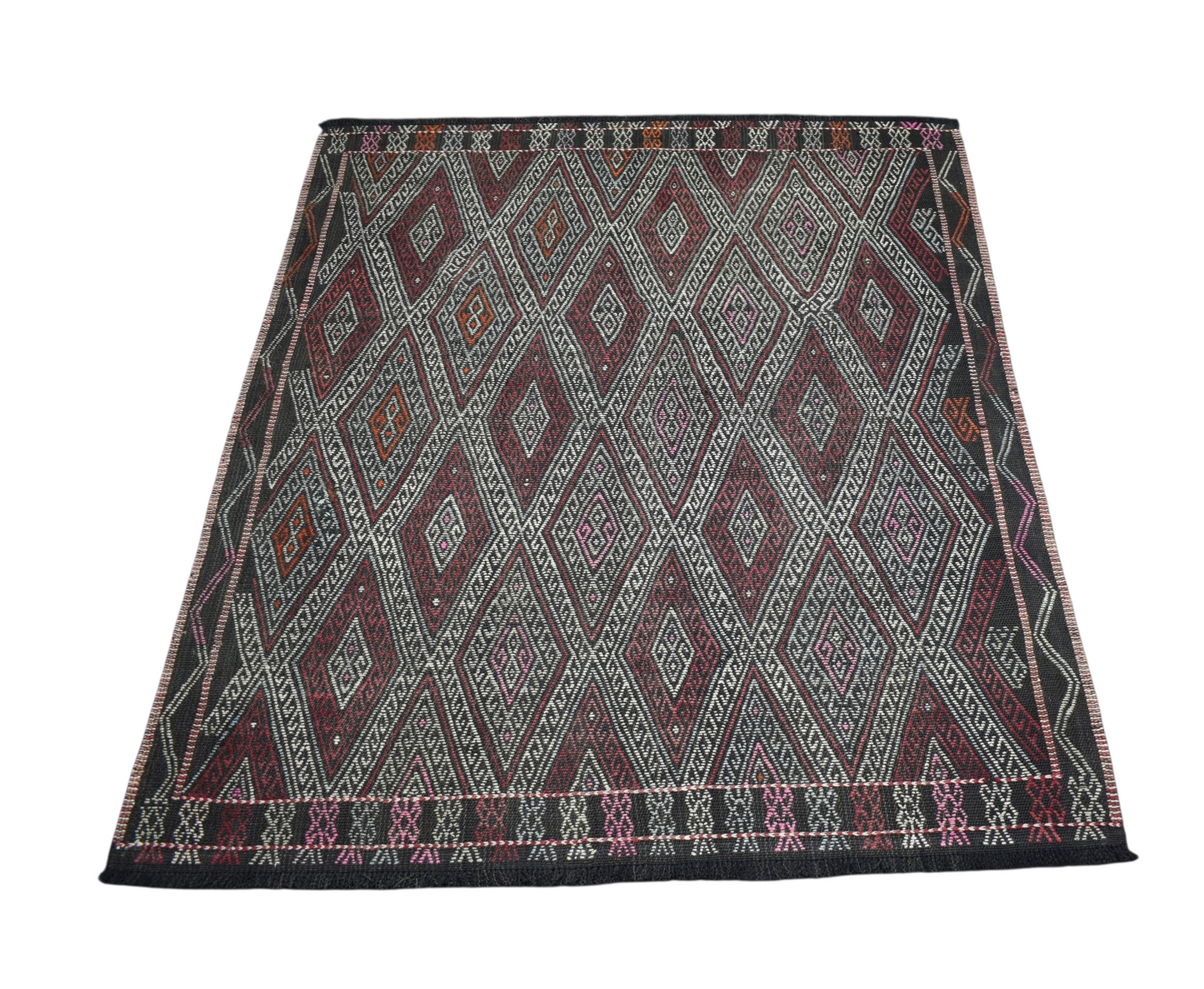 Vintage El Dokuma Görkemli Karakeçili Balıkesir Yörük Yün Cecim Kilim 7258