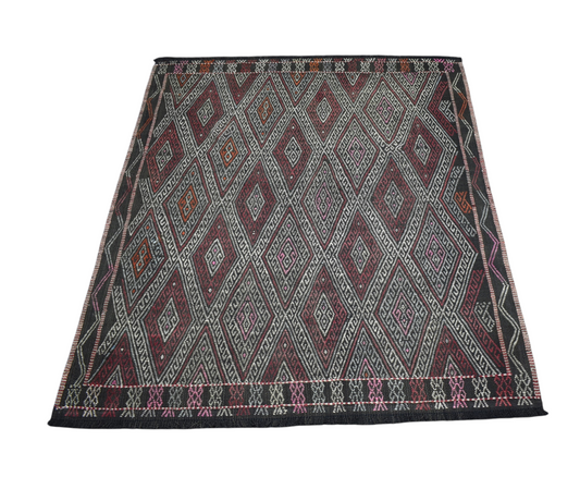 Vintage El Dokuma Görkemli Karakeçili Balıkesir Yörük Yün Cecim Kilim 7258