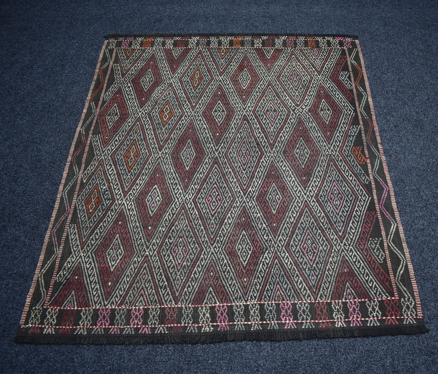 Vintage El Dokuma Görkemli Karakeçili Balıkesir Yörük Yün Cecim Kilim 7258