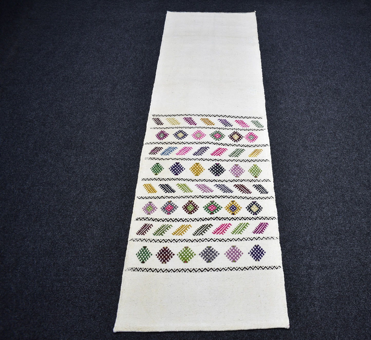 Yeni El Dokuma Emsalsiz Ak Pamuklu Yörük Kilim 7263
