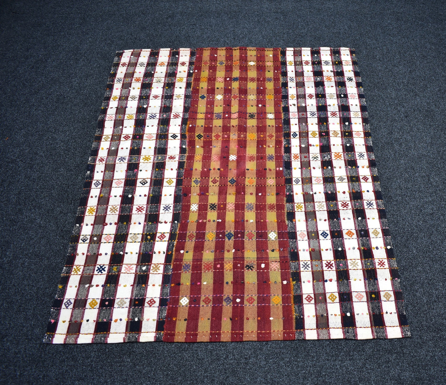 Vintage El Dokuma Otantik Reyhanlı Adana Pamuklu Yün Kilim 7265