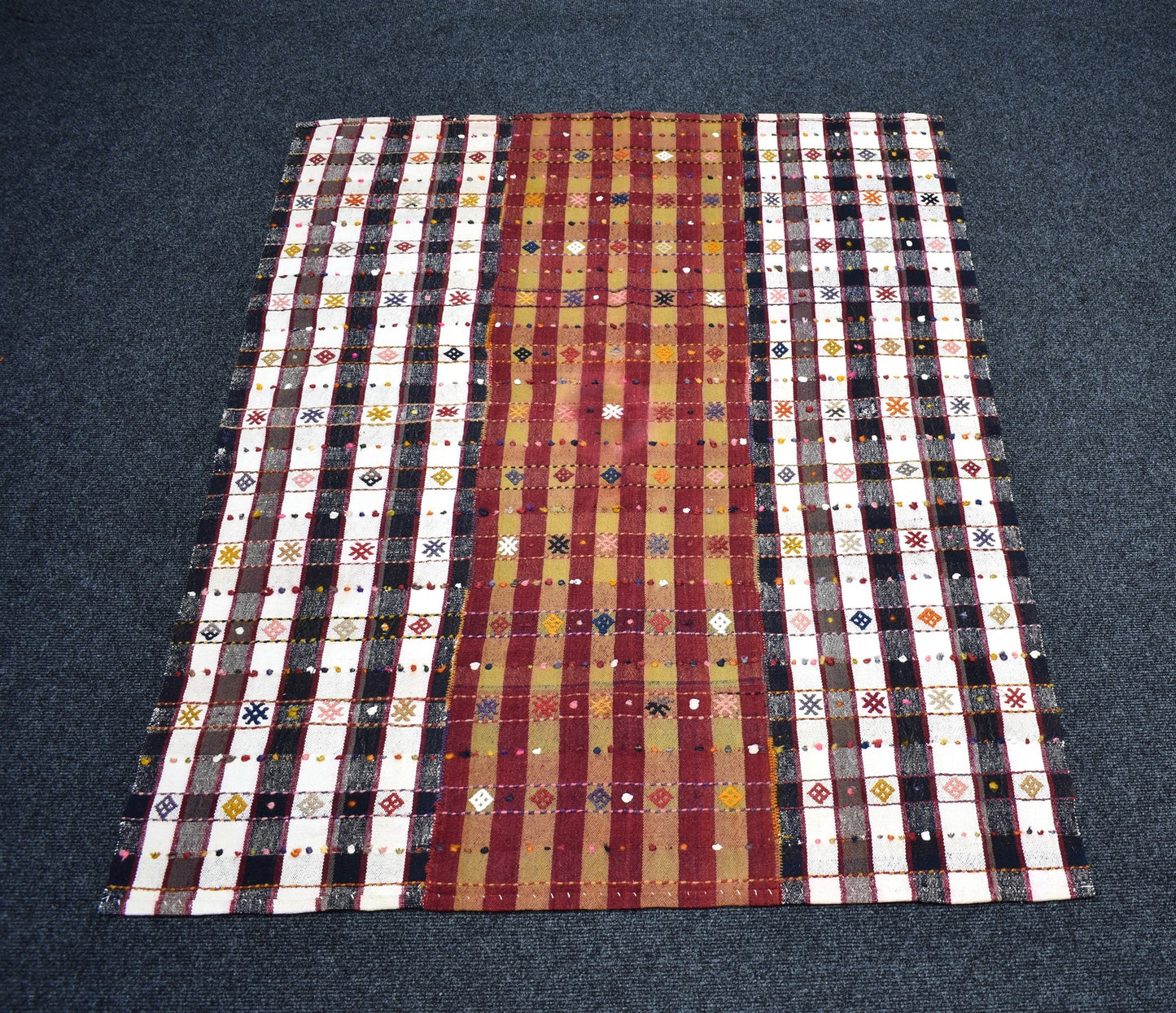 Vintage El Dokuma Otantik Reyhanlı Adana Pamuklu Yün Kilim 7265