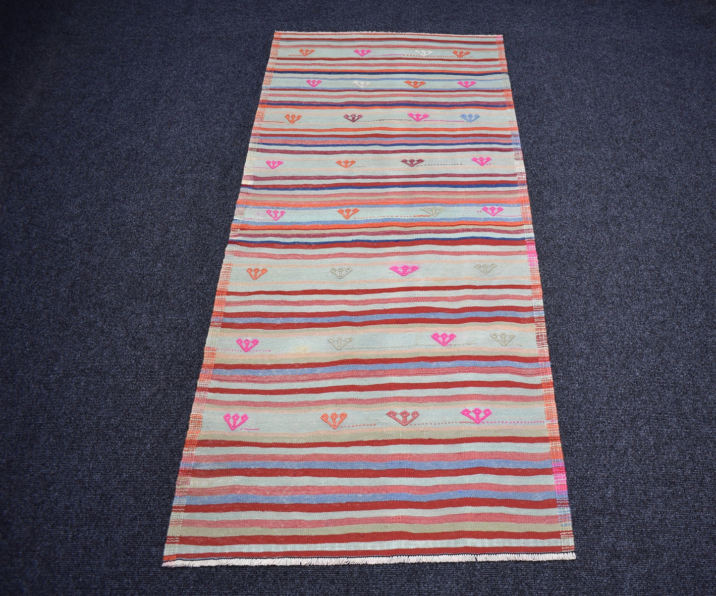 Vintage El Dokuma Şaheser Pastel Balıkesir Yolluk Yün Kilim 7284