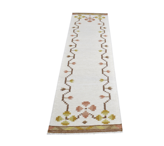 Yeni El Dokuma Modern Özel Tasarım Bej Krem Yolluk Yün Kilim 7287
