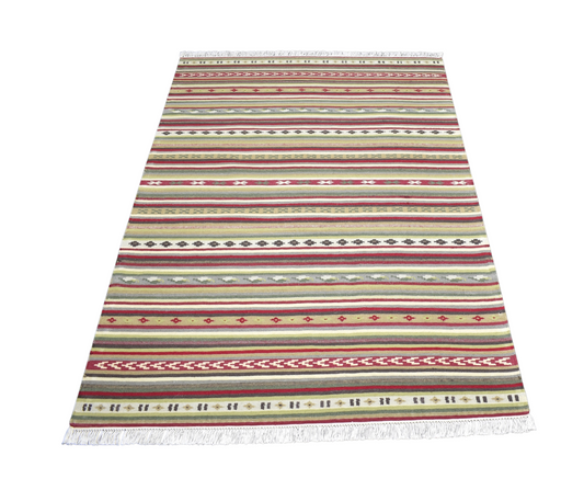 Vintage El Dokuma Benzersiz Modern Pastel Yün Kilim 7309