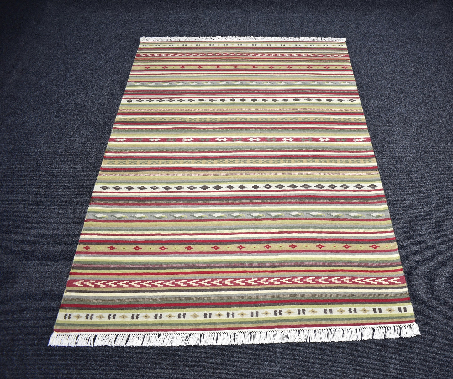 Vintage El Dokuma Benzersiz Modern Pastel Yün Kilim 7309