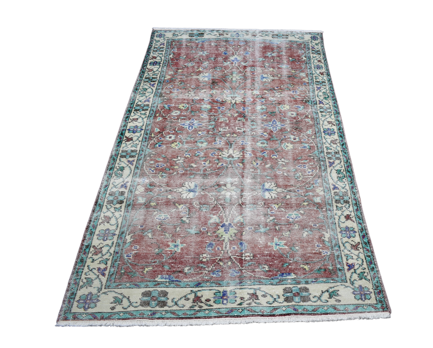 Vintage 4m2 El Dokuma Eşsiz Çiçekli Eskitme Yün Salon Halısı 7320
