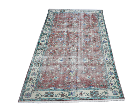 Vintage 4m2 El Dokuma Eşsiz Çiçekli Eskitme Yün Salon Halısı 7320