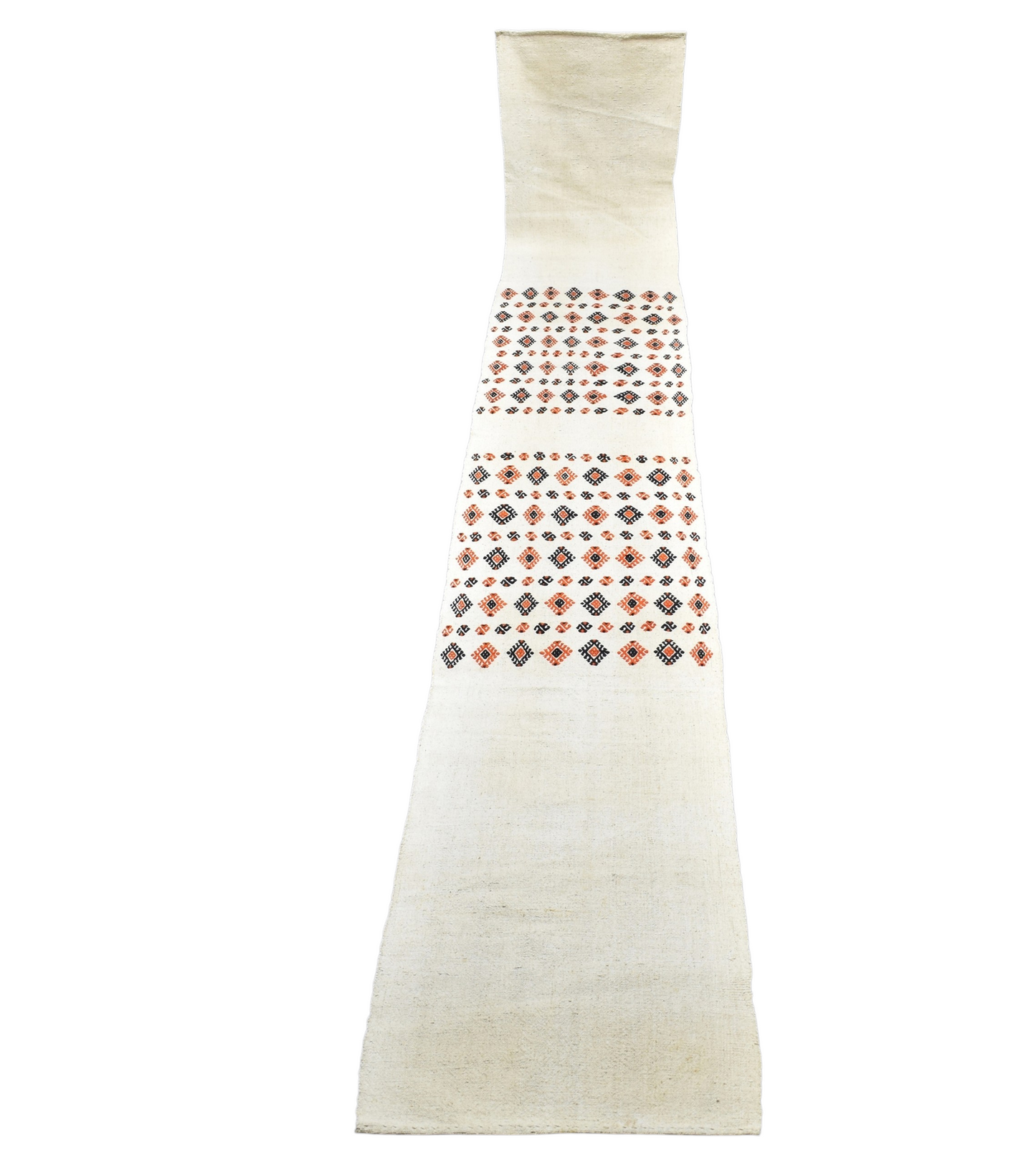 Yeni El Dokuma Devasa Uzun Tek Parça Ak Pamuklu Yörük Yolluk Kilim 7329