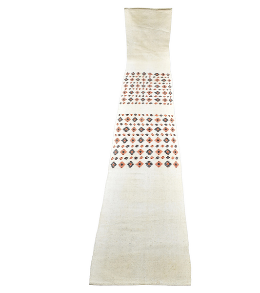 Yeni El Dokuma Devasa Uzun Tek Parça Ak Pamuklu Yörük Yolluk Kilim 7329