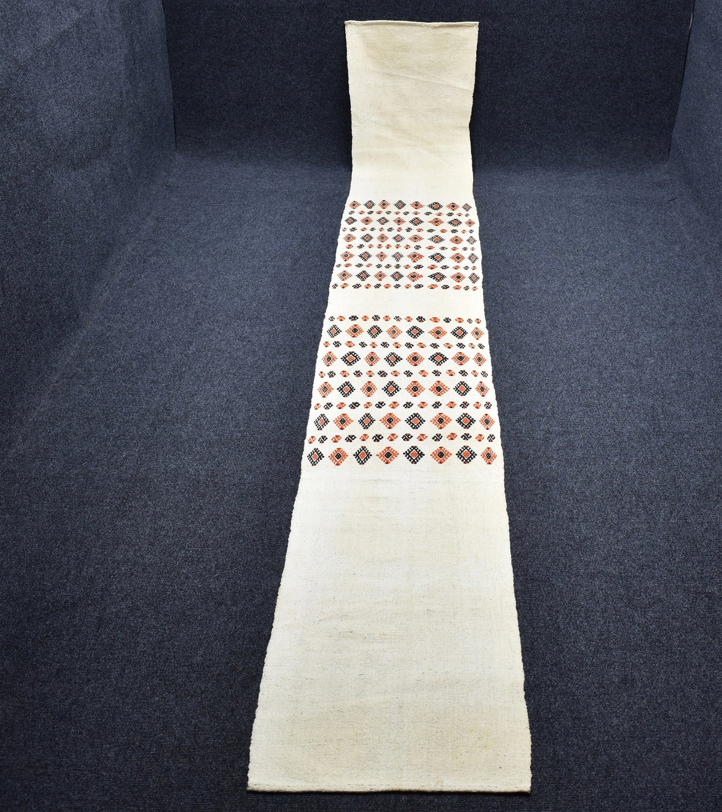 Yeni El Dokuma Devasa Uzun Tek Parça Ak Pamuklu Yörük Yolluk Kilim 7329