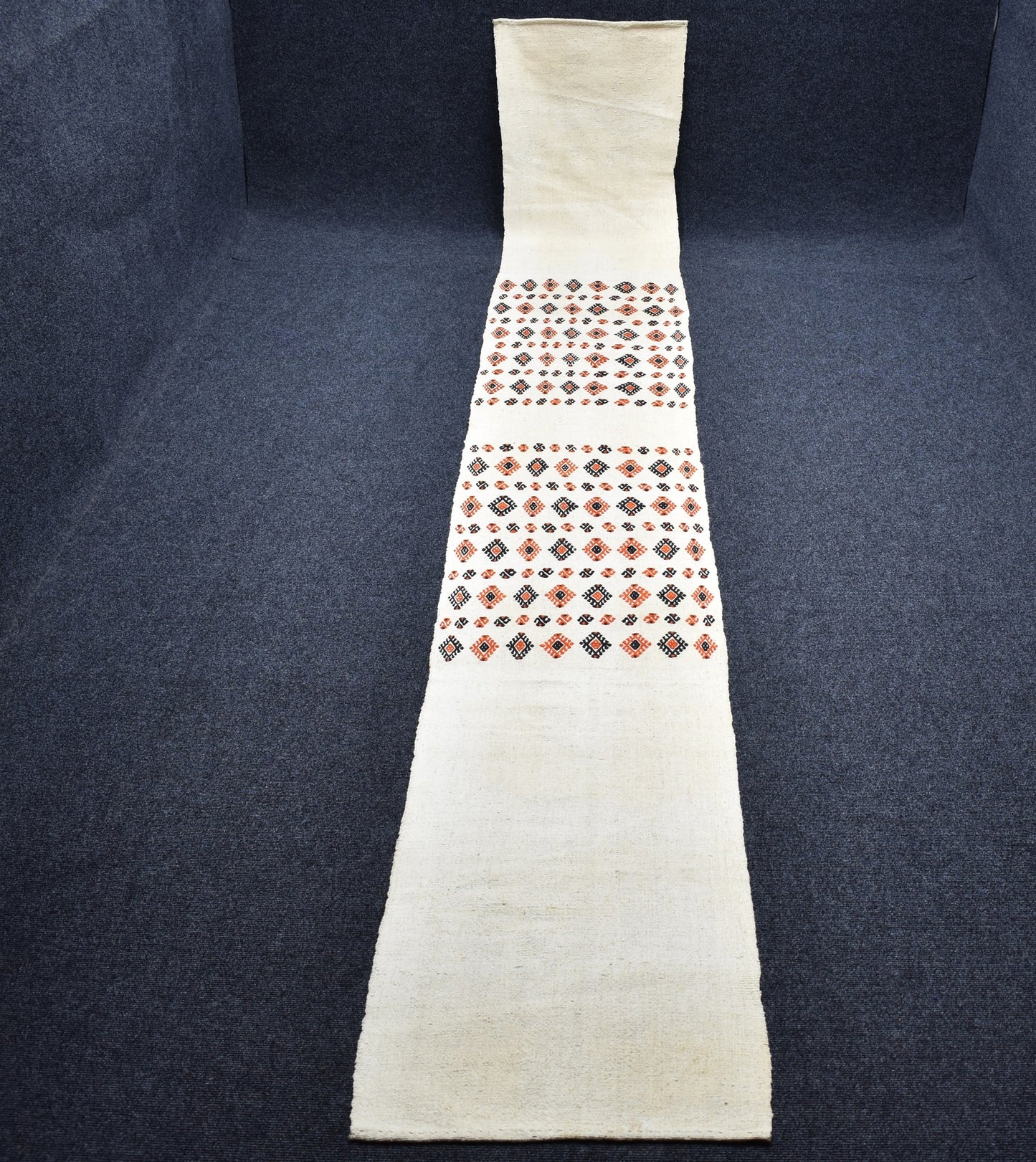 Yeni El Dokuma Devasa Uzun Tek Parça Ak Pamuklu Yörük Yolluk Kilim 7329