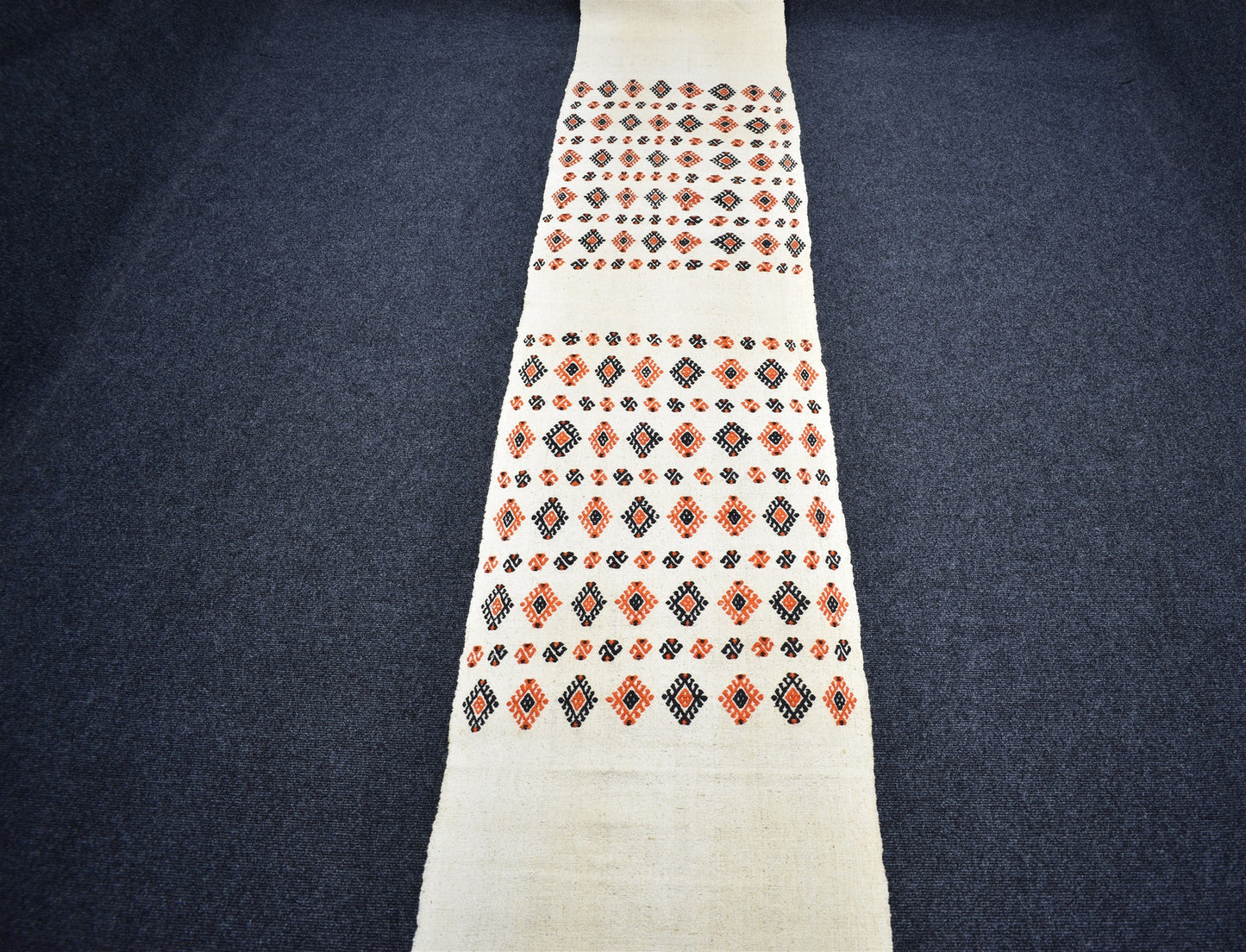 Yeni El Dokuma Devasa Uzun Tek Parça Ak Pamuklu Yörük Yolluk Kilim 7329