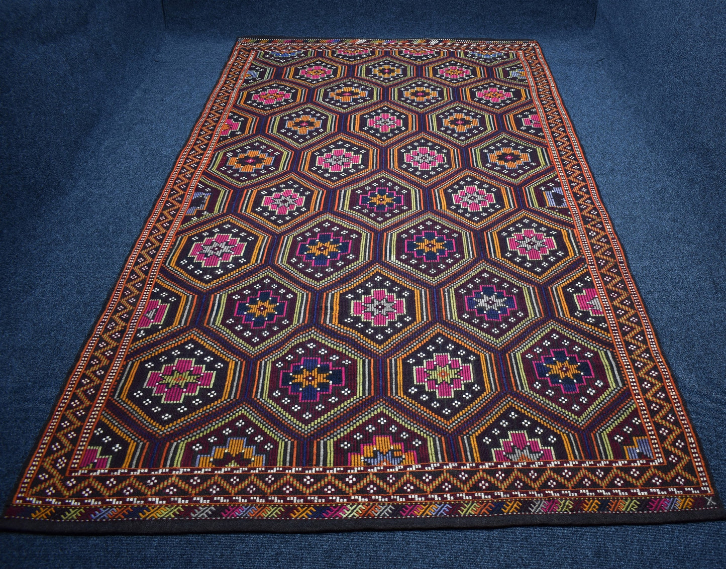 Yeni El Dokuması 7.5m2 Yekpare Otantik Çumra Yörük Yün Cecim Kilim 7341