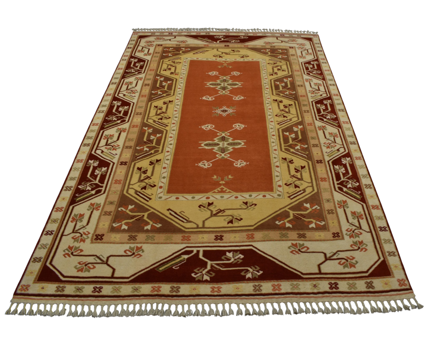 Yeni El Dokuma Modern Naif Çiçekli Bozalan Milas Yün Halısı 7365