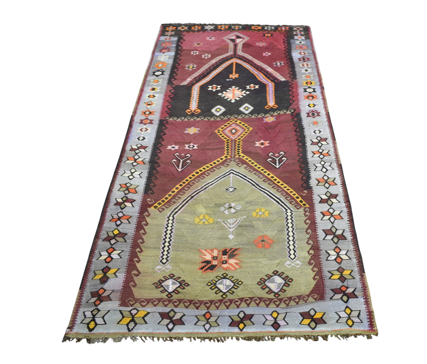 Antika El Dokuma Yekpare Gölgeli Mihraplı Erzurum Yün Kilim 7372
