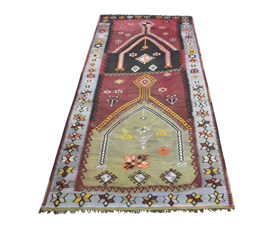 Antika El Dokuma Yekpare Gölgeli Mihraplı Erzurum Yün Kilim 7372