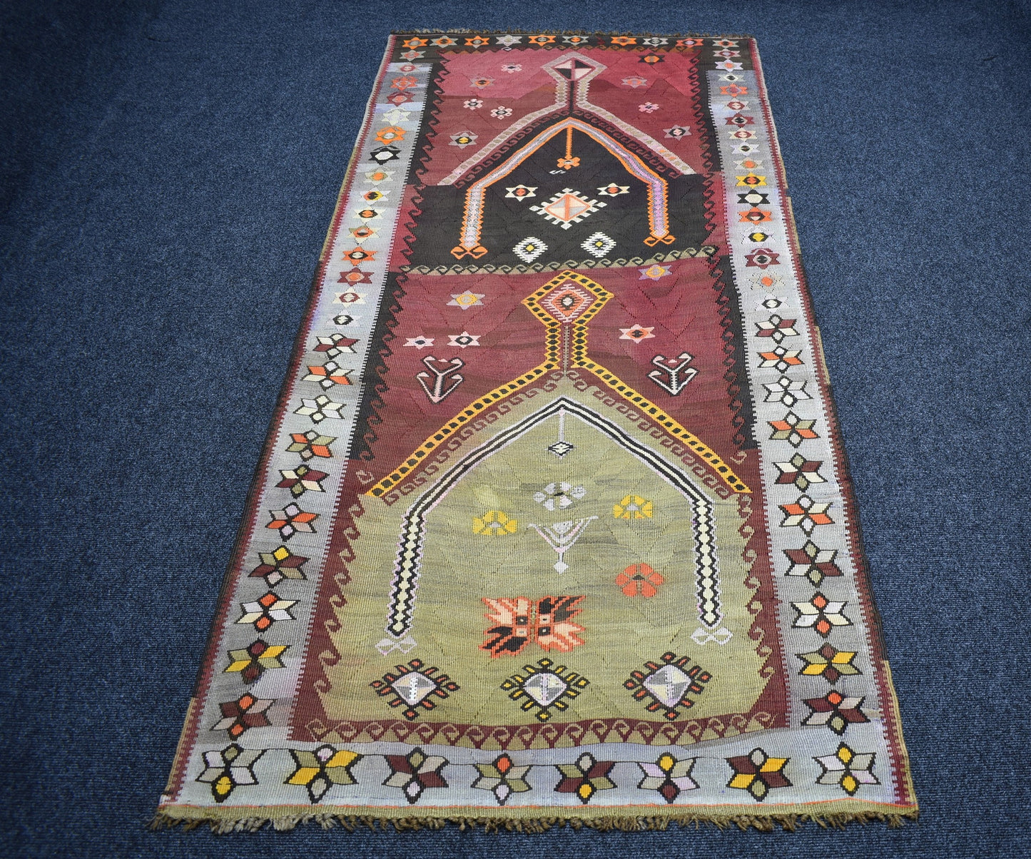 Antika El Dokuma Yekpare Gölgeli Mihraplı Erzurum Yün Kilim 7372